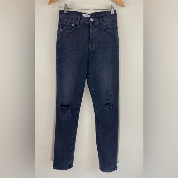 Agolde Nico High Rise Slim Straight Denim Jeans Distressed In Cassette Sz 25 - Picture 4 of 16